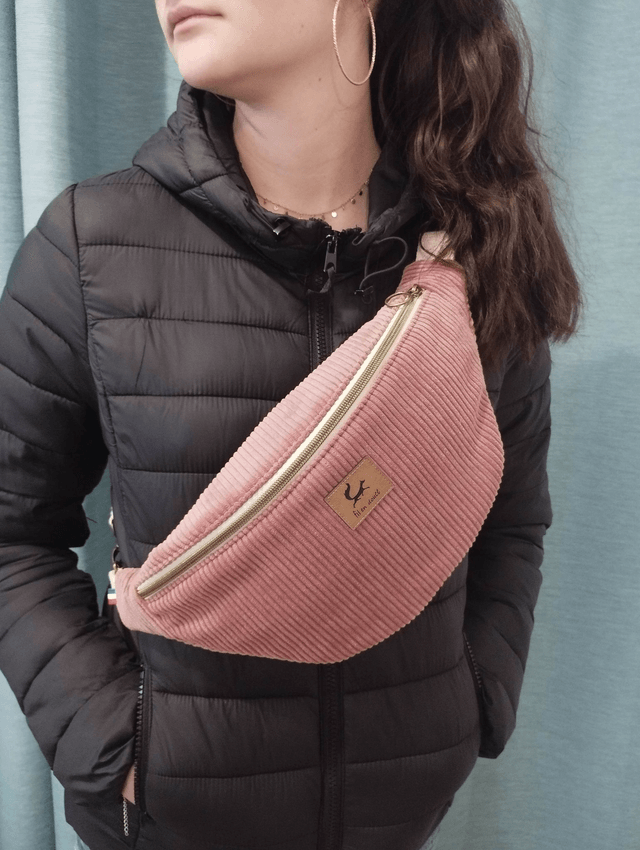 Sac banane en velours côtelé - Rose clair