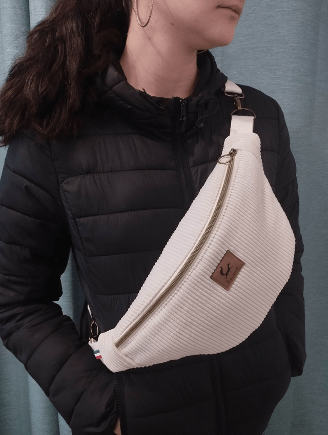 Sac banane en velours côtelé - Crème