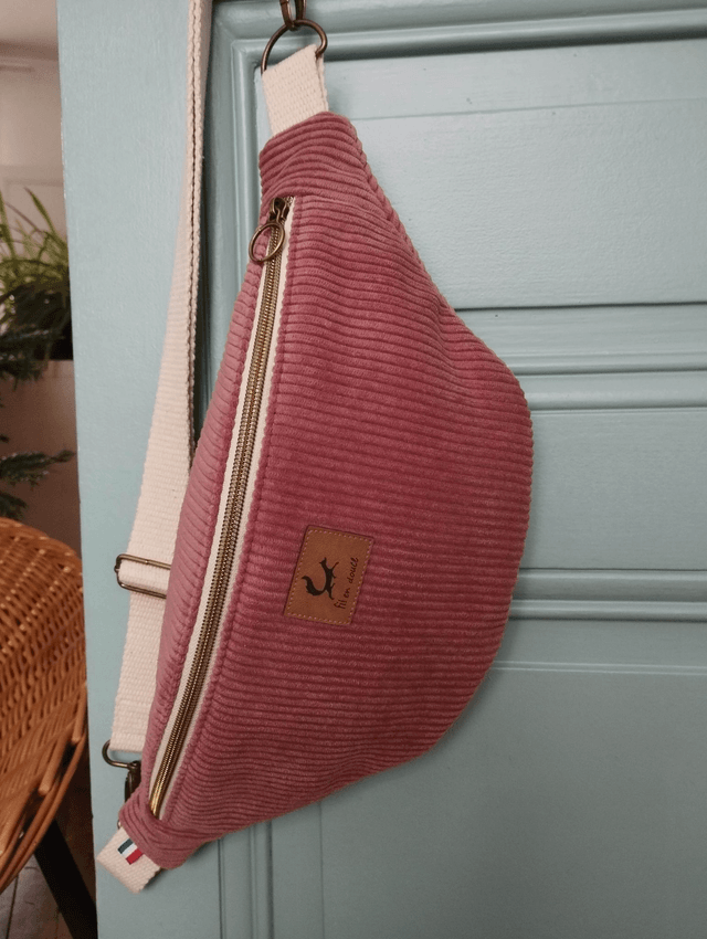 Sac banane en velours côtelé - Rose clair