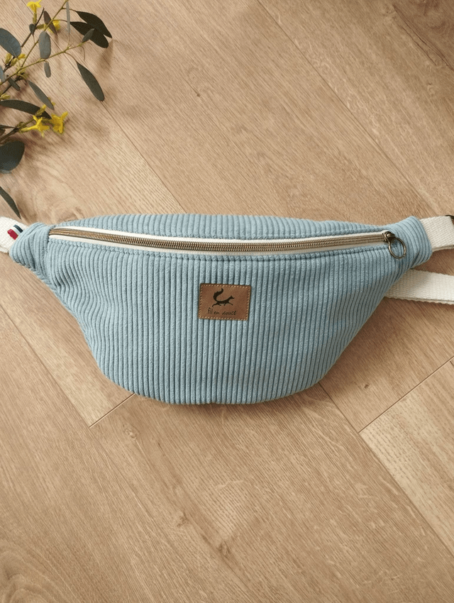 Sac banane en velours côtelé - Bleu ciel