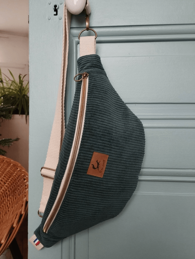 Sac banane en velours côtelé - Bleu canard