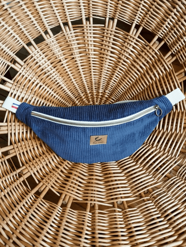 Sac banane en velours côtelé - Bleu denim